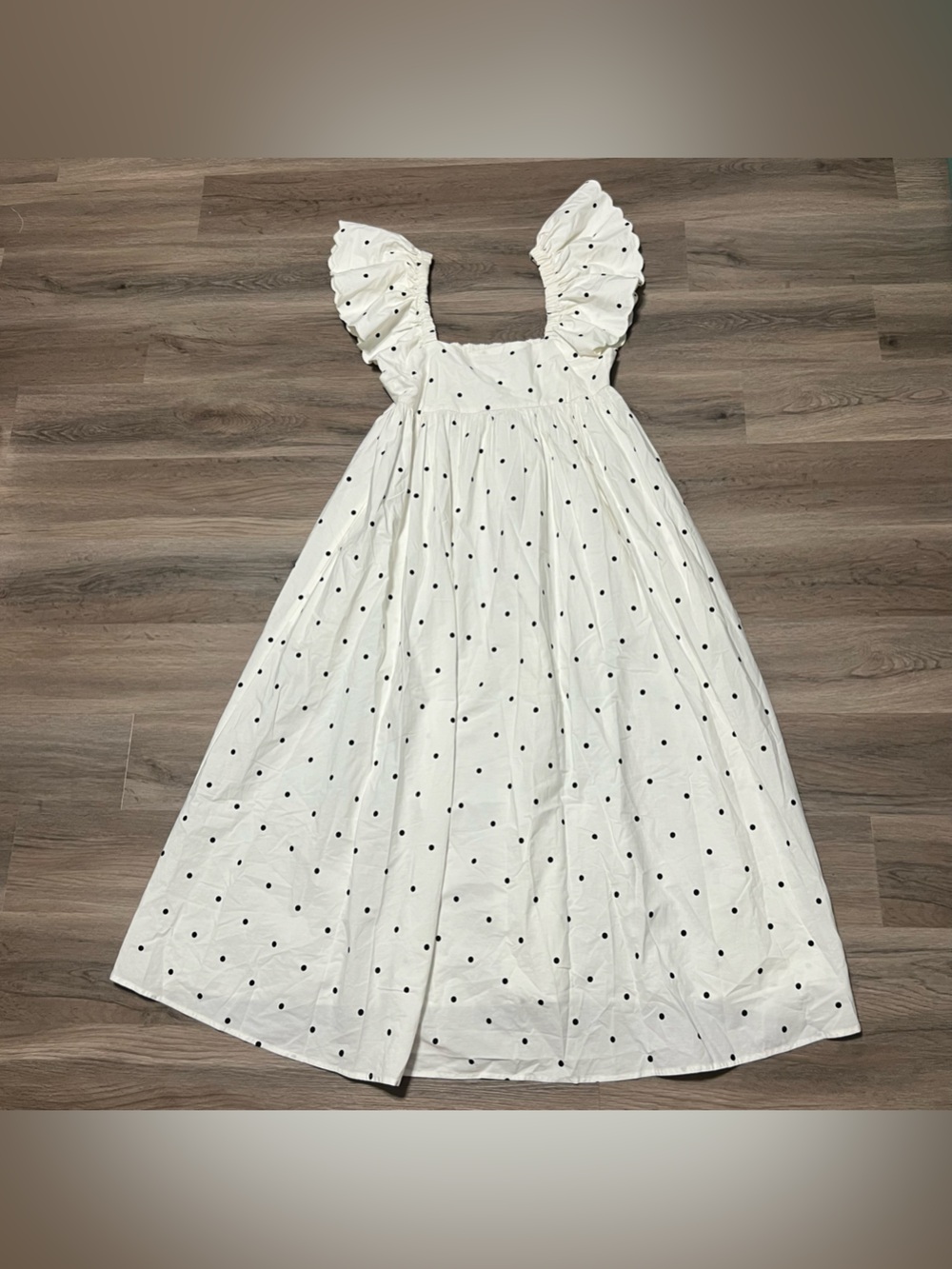 Dee Elly Womens Large Midi Dress Polka Dot White Black Ruffle Sleeve Square Neck